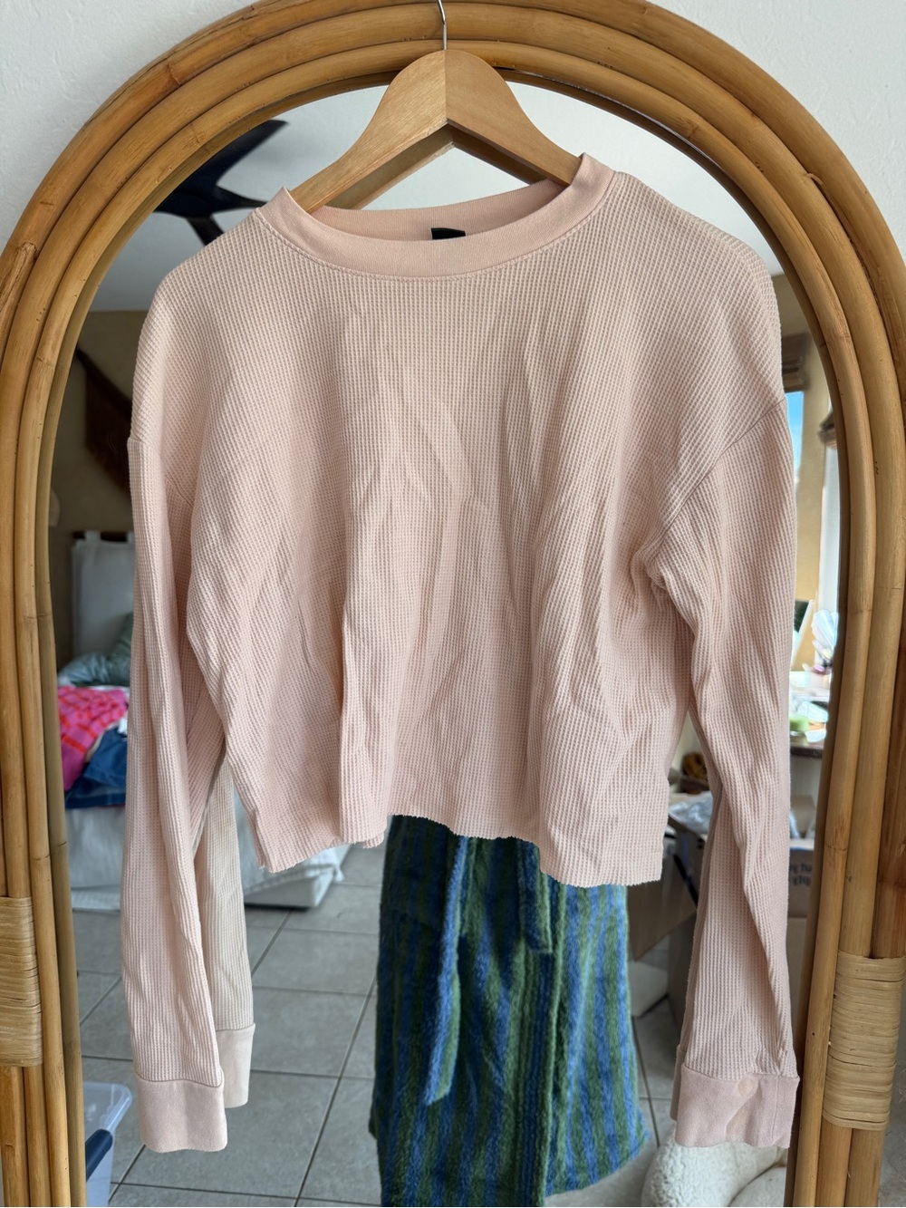 wild fable Pale Blush Cropped Waffle Long-Sleeve Top
